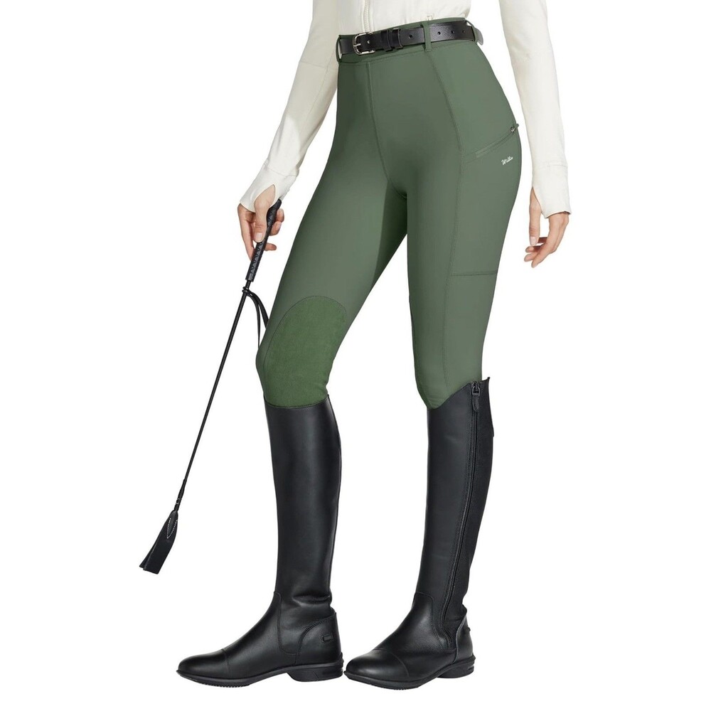 2 Willit Women Horse Riding Pants Knee-Patch Equestrian Breeches L Gray & Green